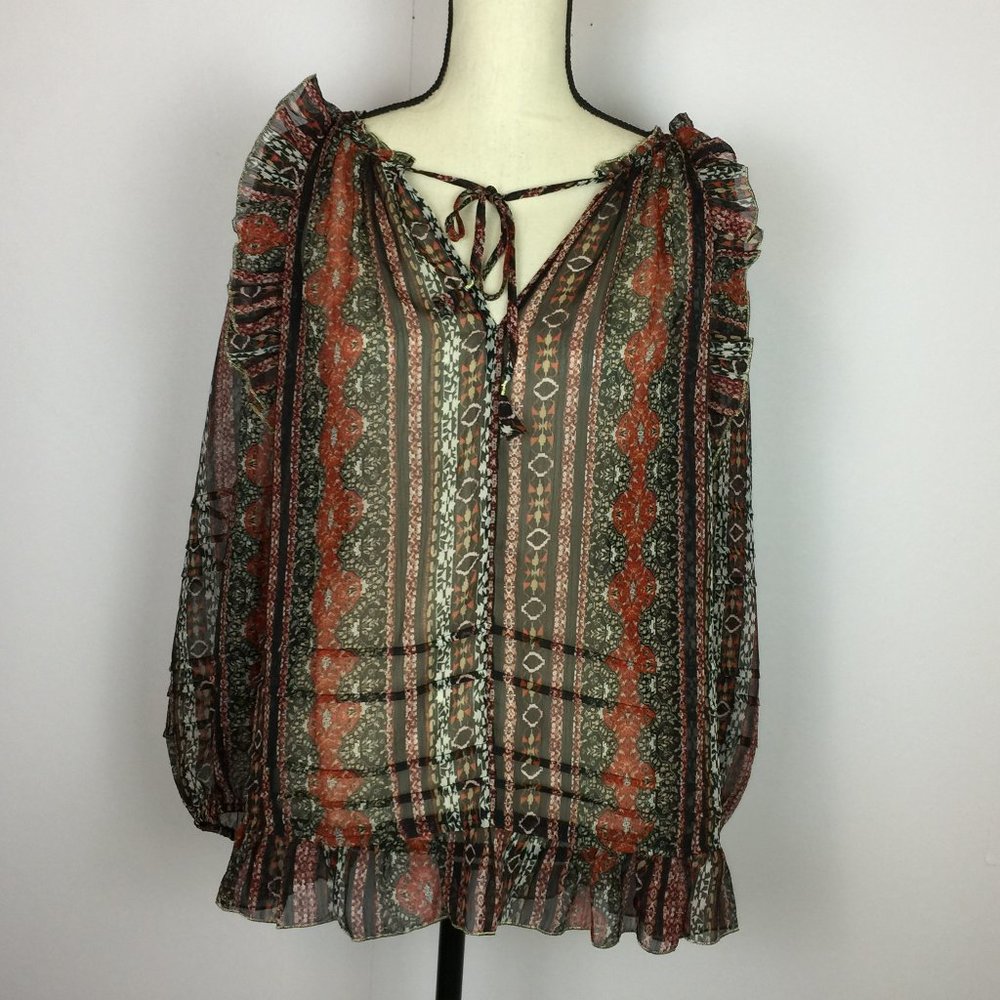 Lucky Brand Semi-Sheer Ruffle Boho Blouse Shirt